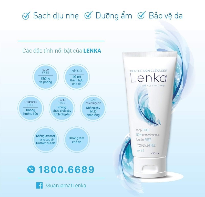 Sản phẩm sữa rửa mặt Lenka dịu nhẹ cho mọi làn da được khuyên dùng bởi các bác sĩ da liễu