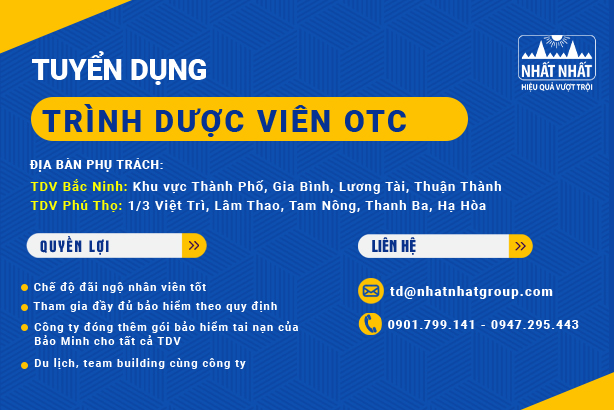 Tuyển dụng trình dược viên tháng 1 - Bắc Ninh, Phú Thọ